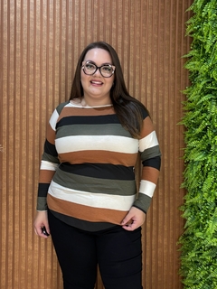 BLUSA CANOA LISTRADO MARROM - comprar online
