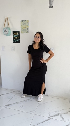 VESTIDO CANELADO LONGUETE PRETO - comprar online