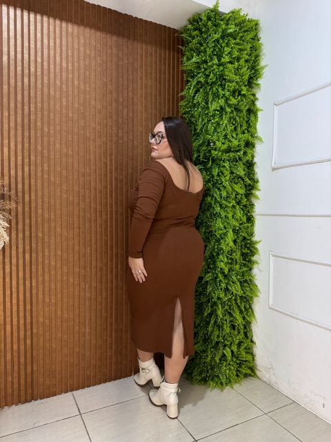 VESTIDO MIDI RIBANA PLUS MARROM CLARO - comprar online