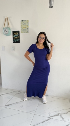 VESTIDO CANELADO LONGUETE AZUL BIC - comprar online