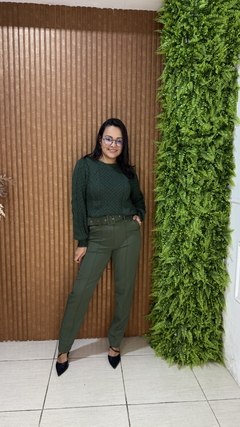 CALÇA ALFAIATARIA COM CINTO VERDE MILITAR na internet