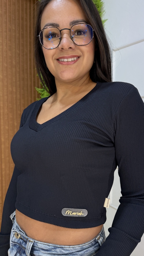 CROPED CANELADO POLIAMIDA MARIAH PRETO - comprar online