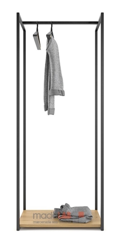 Cabideiro para loja de roupas com uma prateleira estilo industrial Média