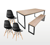 MESA + 1 BANCO + 3 CADEIRAS EIFFEL 190X90CM - PRETO + CARVALHO HANOVER - M1B2CE19090PTOCARV