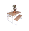 Mesa + 1 banco + 2 cadeiras eames- 120x79 - Branca + Carvalho Hannover - M1B2C12079BCOCAR