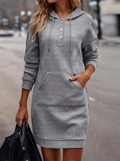 POCKET DESIGN HOODED TEXTURED CASUAL DRESS en internet
