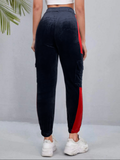 Pants De Dama Cargo Casual Jogger Terciopelo Leggins Negro y Rojo