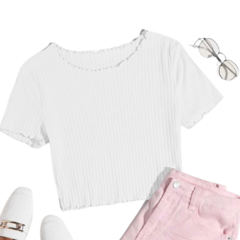 Blusa de Mujer Crop Top Canalé Para Dama Color Blanco