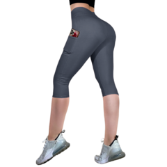 Capri Mujer Leggins Lycra Malla Corta Entrenamiento Fitness Gym Gris