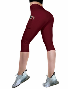 Capri Mujer Leggins Lycra Malla Corta Entrenamiento Fitness Gym Vino