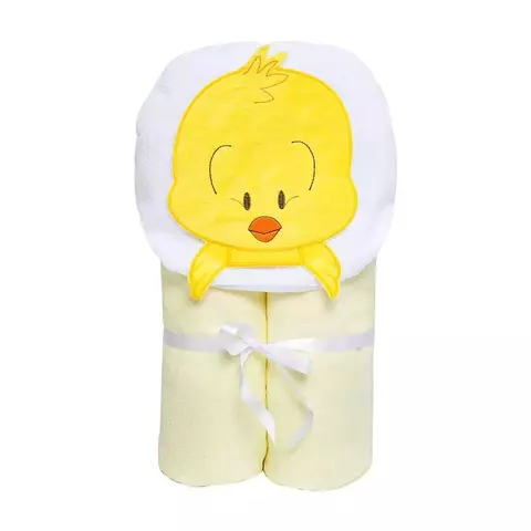 TOALHA DE BANHO FELPUDA BICHINHOS PAPI COM FORRO E CAPUZ BORDADO PINTINHO