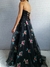 Vestido de festa formatura preto longo decote tomara que caia coração com tule floral e fenda - comprar online
