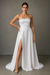 Vestido de noiva minimalista tomara que caia costas amarração branco acetinado com fenda simples - comprar online