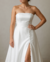 Vestido de noiva minimalista tomara que caia costas amarração branco acetinado com fenda simples na internet