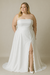 Vestido de noiva minimalista tomara que caia costas amarração branco acetinado com fenda simples - loja online