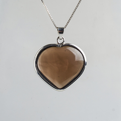 Smoky Quartz Heart With Silver Around Pendants