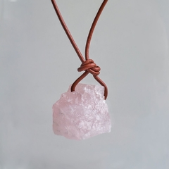 Leather String With Rough Rose Quartz