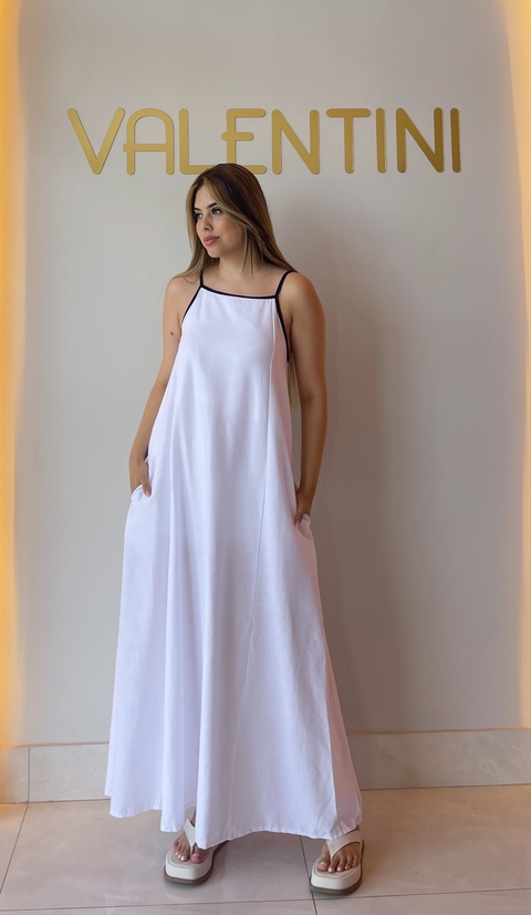 VESTIDO DE LINHO BICOLOR BRANCO - comprar online