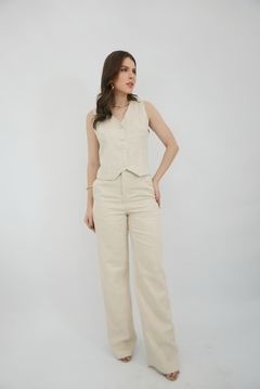 CALÇA DE ALFAIATARIA FEMININA RETA COM LINHO CRÚ - comprar online