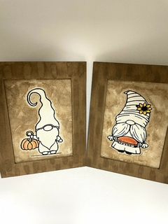 Quadro moldura em madeira Bordado Gnomo Abóbora Colheita - comprar online