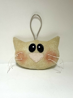 Pingente Cara de Gato em Tecido Amarelo Bege