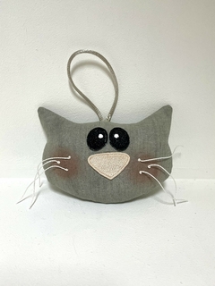 Pingente Cara de Gato em Tecido Cinza