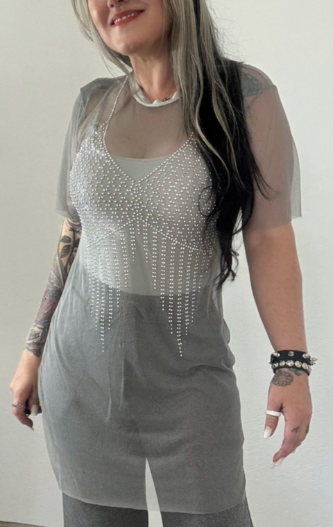 Max T-shirt Tule Chumbo com pedraria Femin - comprar online