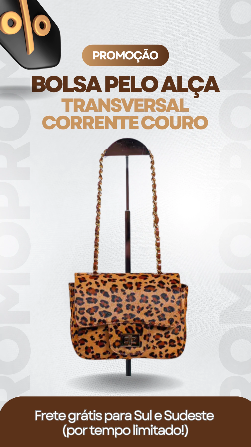 Bolsa pelo alça transversal corrente couro