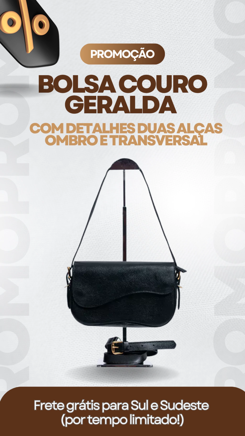 Bolsa couro Geralda Com detalhes duas alças ombro e transversal