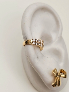 Piercing em prata banhada ouro e duas fileiras zircônias - comprar online