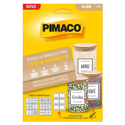 Pimaco Etiquetas Brancas Para potes de Mantimentos (12 etiquetas impressas e 6 etiquetas para escrever) - 18 etiquetas