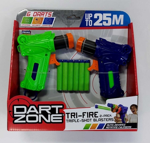 PISTOLA DART ZONE TRI - FIRE 2 PACKS TRIPLE - SHOT BLASTERS WABRO
