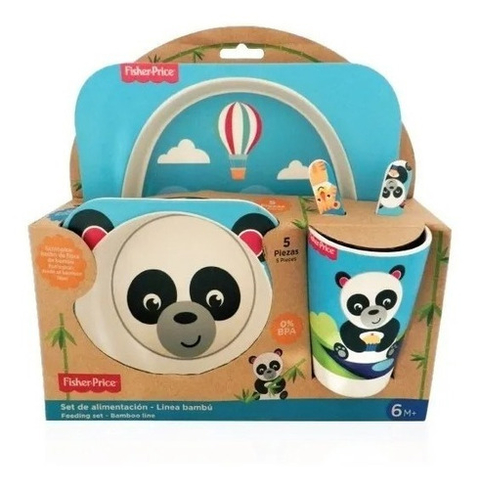 SET DE COMIDA PLATOS CUBIERTOS DE BAMBÚ FISHER PRICE