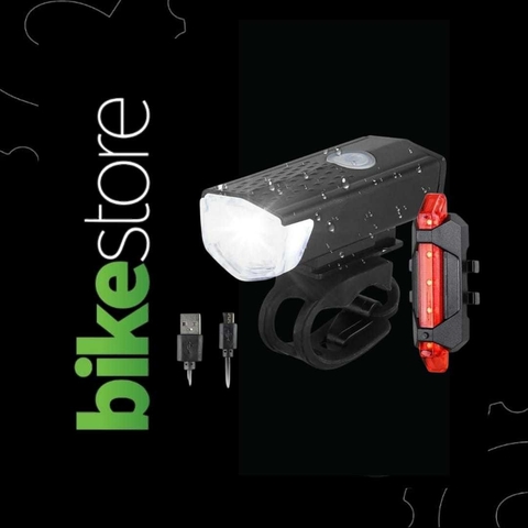 Kit Farol Led Recarregável 300lm Dianteira e Traseira