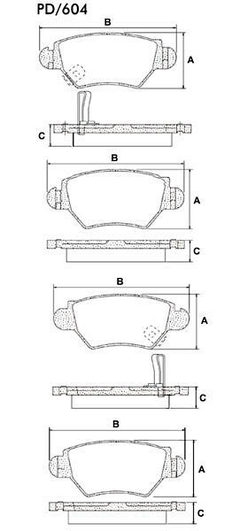 Pastilla Freno Trasera Chevrolet Astra 1.2-1.4 16V 98/01 1.6 00/01 1.7 Dti 16V 00/01 1.7 Td 98/00 1.8 16V00/01 A=42.5 B=104.7 C=15.6