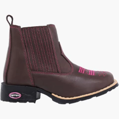 Botina Infantil Feminina Cano Curto Marrom Bordado Rosa - comprar online