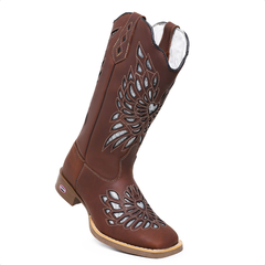 Bota Texana Feminina Laser Couro Legitimo Prata - loja online