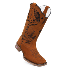 Bota Texana Feminina Laser Sola Café Couro - loja online