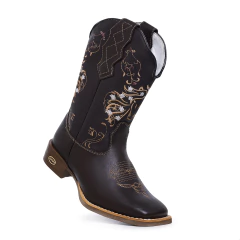 Bota Texana Feminina Bordado Cavalos Sola Bico Quadrado - loja online