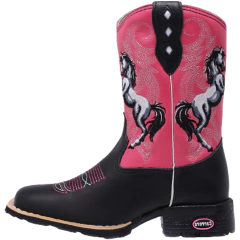 Imagem do Bota Texana Infantil Menina Couro Legítimo Bordado Cavalo