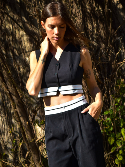 CONJUNTO SATRERO CHALECO FRANJAS BLANCAS (010928)