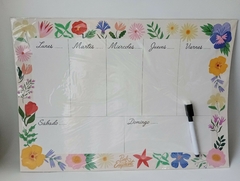 Pizarra Magnética Semanal Flores Crema