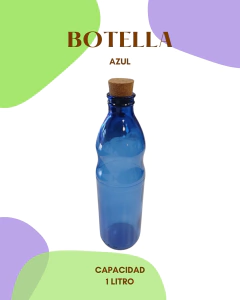 BOTELLA TOMATE 1L AZUL CON TAPA CORCHO - comprar online