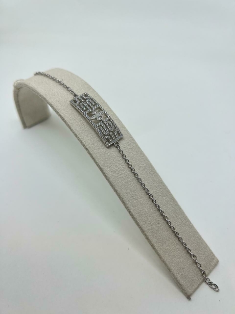 PULSEIRA PRATA 925 PLACA FLOR CRAVEJADA ZIRCONIA 13380 - comprar online