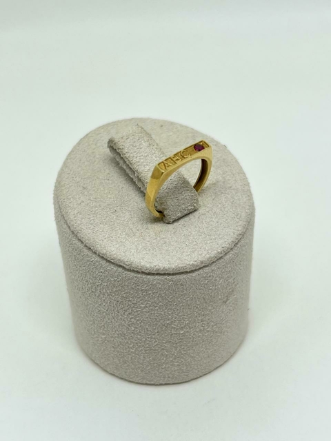 ANEL OURO 18K ABC ZIRCONIA VERMELHA 2169