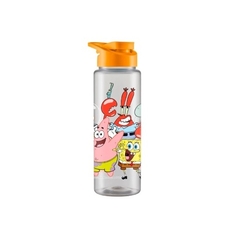 GARRAFA SQUEEZE DE PLASTICO SPORT TRANSPARENTE BOB ESPONJA - TAMPA COM ALÇA 750ML