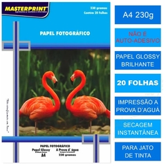 Papel Fotográfico A4 230g/m² Glossy 20 Folhas – Masterprint