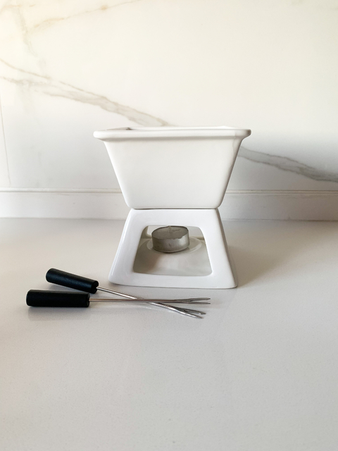 Conjunto Para Fondue Casal Em Cerâmica Quadrado