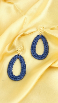 Aretes Iraca gruesa ovalado azul