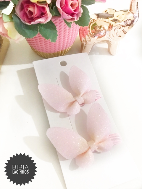 Par Borboletas Rosa com Glitter